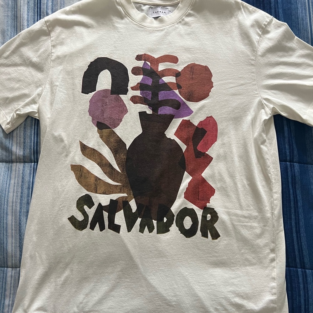 Topman Cream Oversized Crew Neck T-Shirt with Graphic Design Size M
